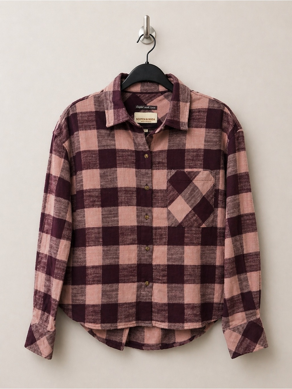 Scotch & Soda Flannel Shirt Women’s Small Plaid Pink Burgundy Button Up NWT